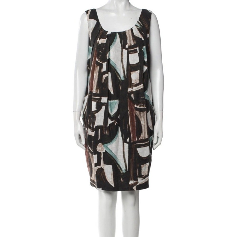 Lafayette 148 New York Womens Brown Print Linen Shift Dress Sz 4